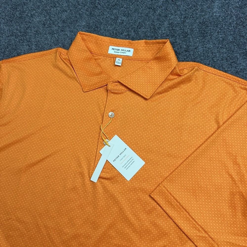 Peter Millar Summer Comfort Tessaract Polo Shirt Men's XL Orange Geometric NWT